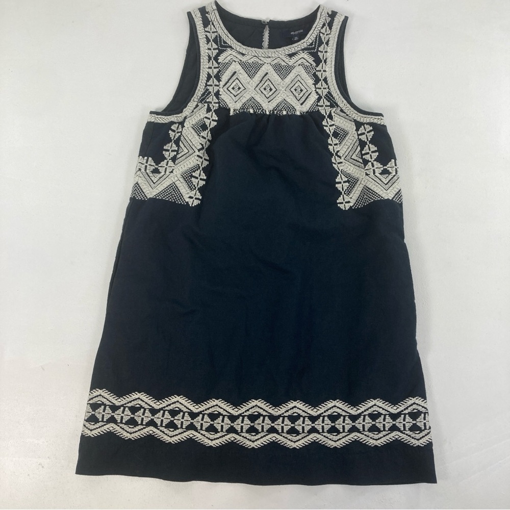 Madewell Stitchtake Dress XS Navy Blue Western Linen Blend Embroidered Sleeveles - Picture 2 of 15